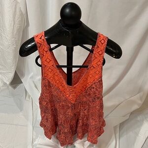 Free People Orange Lace Tank Top